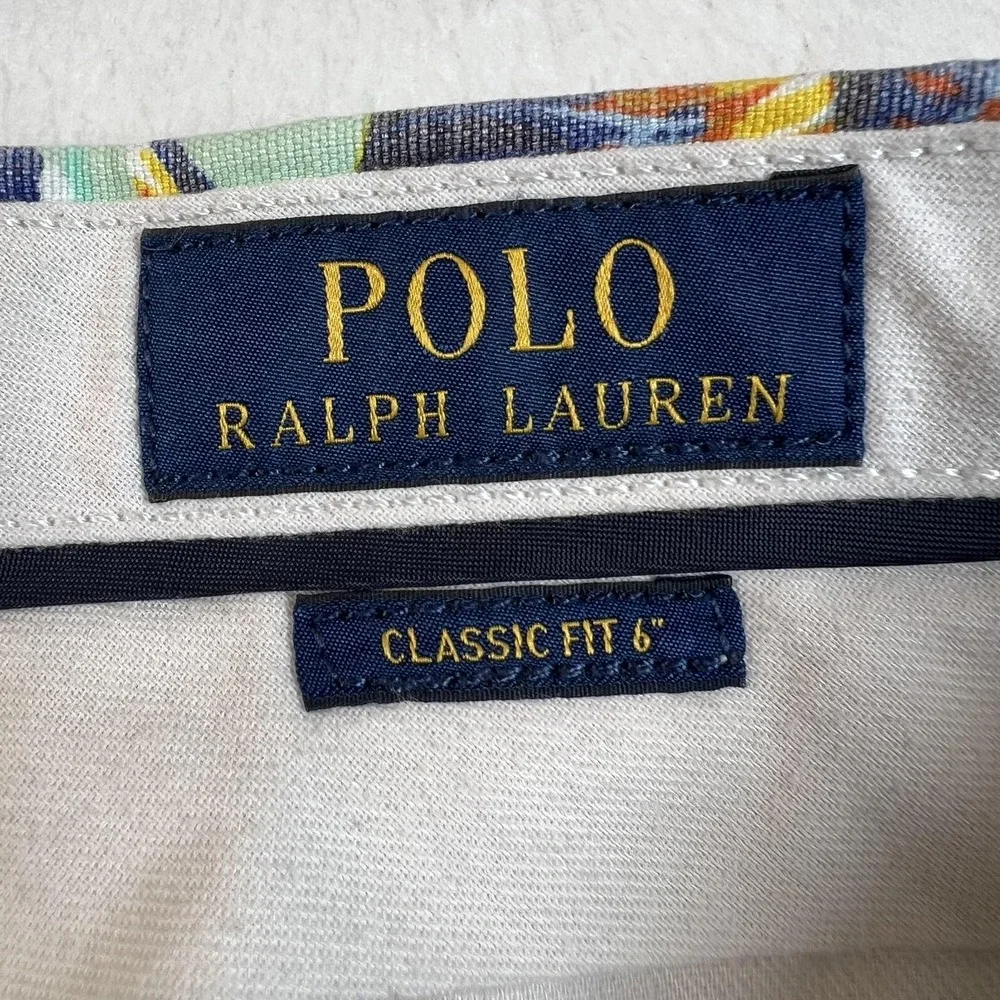 Polo Ralph Lauren‎ Shorts Mens 34 Green Linen Cotton Marlin Print 6 In Inseam